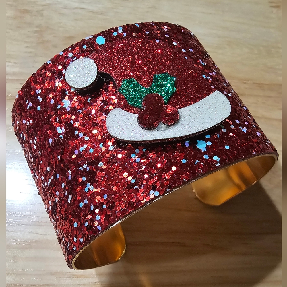 Festive Red and Gold Cuff Bracelet  Adjustable Santa Hat Cuff New Without Tags